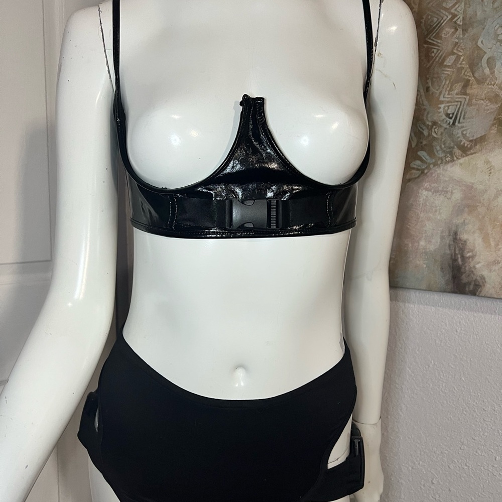 Black Faux Leather Bralette set